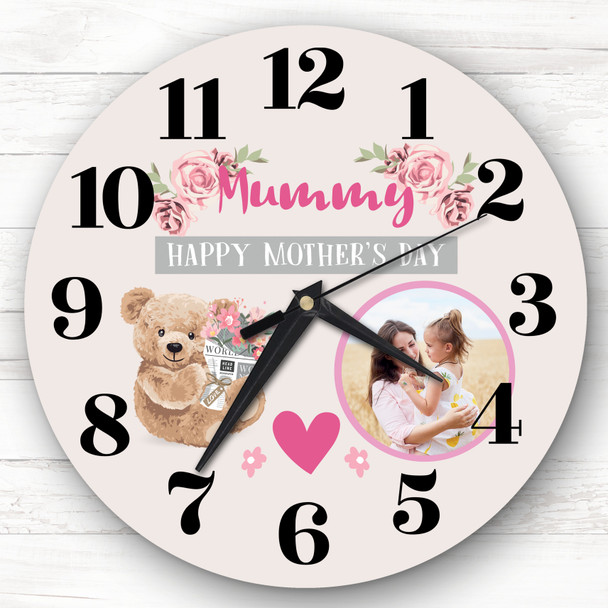 Mummy Mother's Day Gift Bear Photo Neutral Personalised Clock