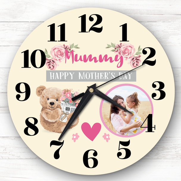 Mummy Mother's Day Gift Bear Photo Yellow Personalised Clock