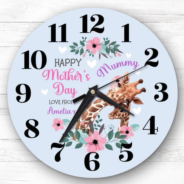 Mummy Mother's Day Gift Giraffe Blue Personalised Clock