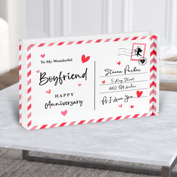 Anniversary Gift For Boyfriend Love Postcard Personalised Acrylic Block