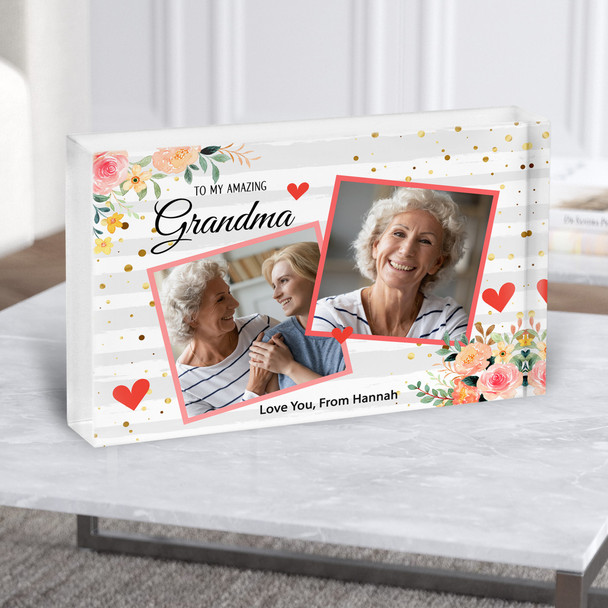 Floral Amazing Grandma Photo Mother's Day Gift Personalised Acrylic Block