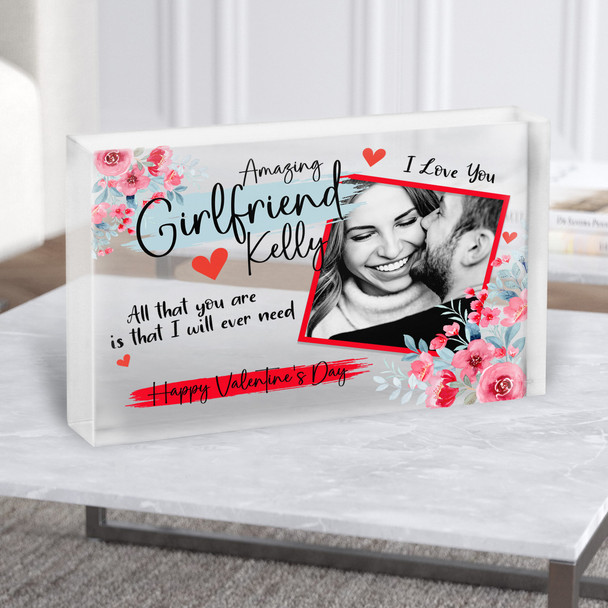 Amazing Girlfriend Red Floral Photo Valentine's Day Gift Clear Acrylic Block