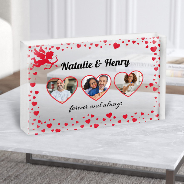 Cupid Heart Frames Romantic Valentines Gift Personalised Clear Acrylic Block