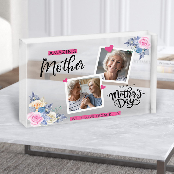 Amazing Mother's Day Gift Floral Photo Frame Personalised Clear Acrylic Block