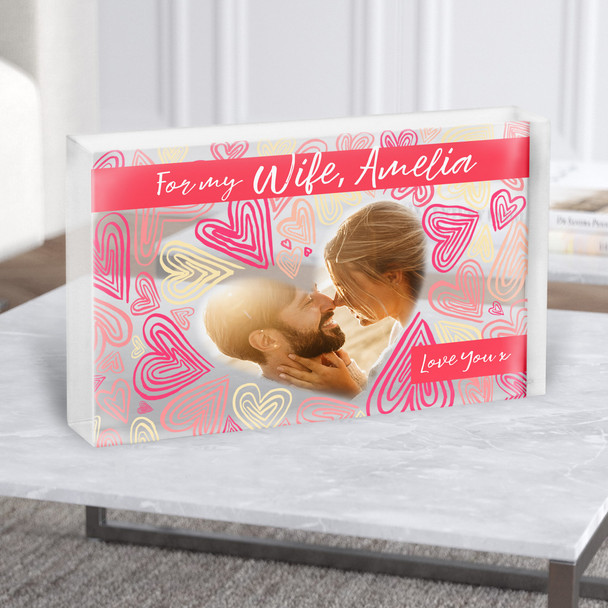 Romantic Gift For Wife Love You Heart Pattern Personalised Clear Acrylic Block