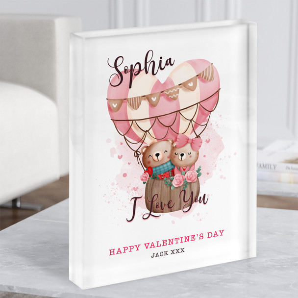 Teddy Bears Couple Hot Air Balloon Valentine Gift Personalised Acrylic Block