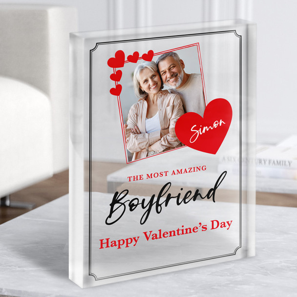 Valentine's Gift For Boyfriend Red Photo Hearts Personalised Clear Acrylic Block