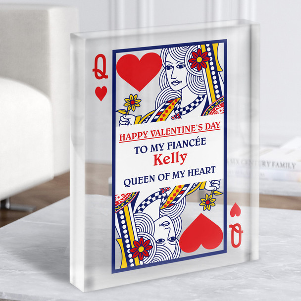Valentine Gift For Fiancée Queen Of Heart Card Personalised Clear Acrylic Block