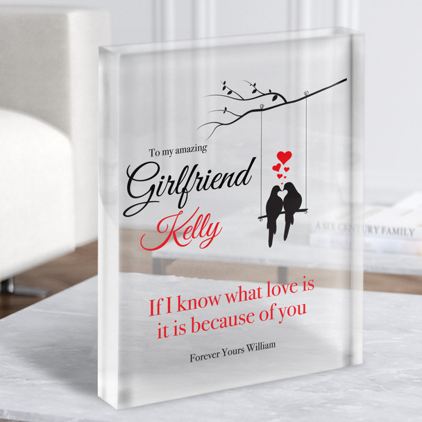 Gift For Girlfriend Love Bird Couple Swing Personalised Clear Acrylic Block