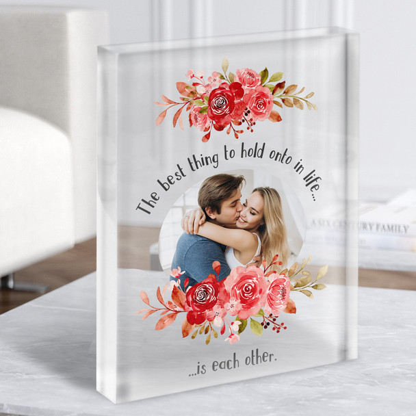 Red Roses Photo Couple Romantic Gift Personalised Clear Acrylic Block