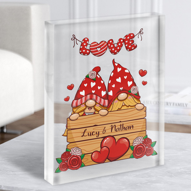 Gnome Couple Romantic Gift Personalised Clear Acrylic Block