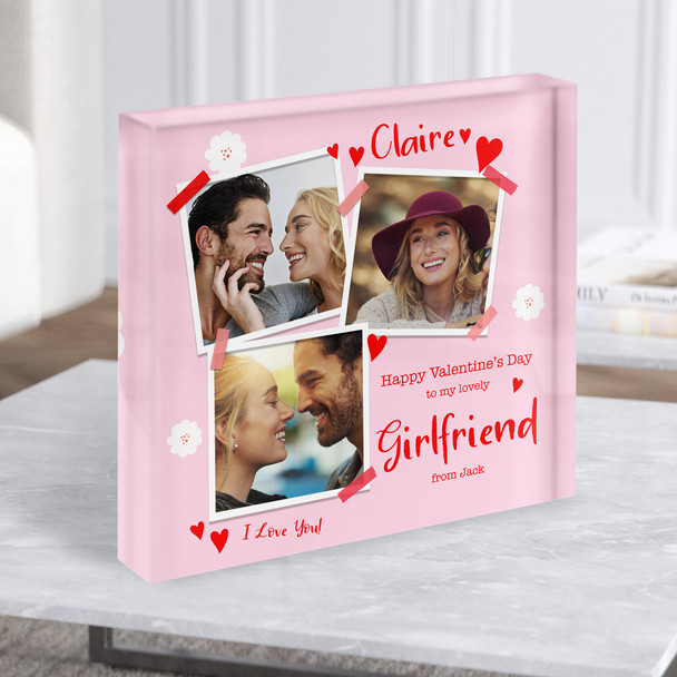 Valentine's Day Gift For Girlfriend Pink Background Photo Square Acrylic Block