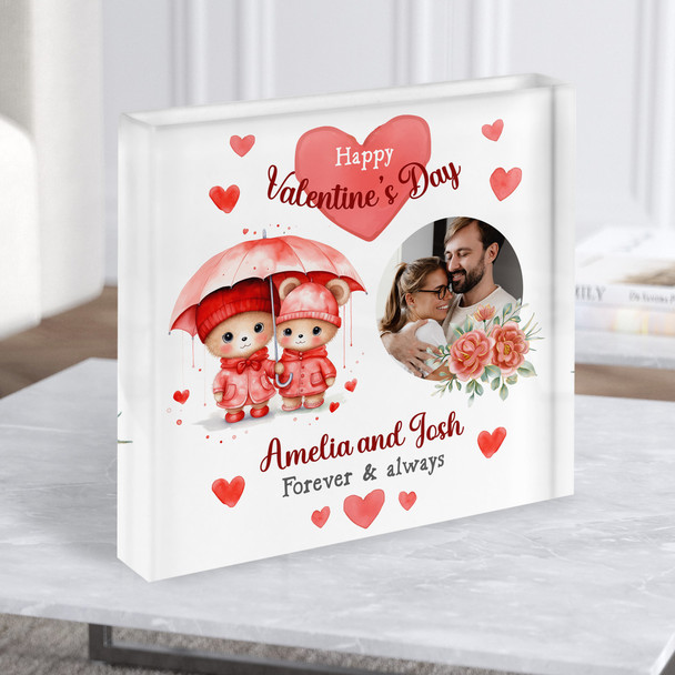 Bear Couple Valentine's Day Photo Gift Personalised Square Acrylic Block