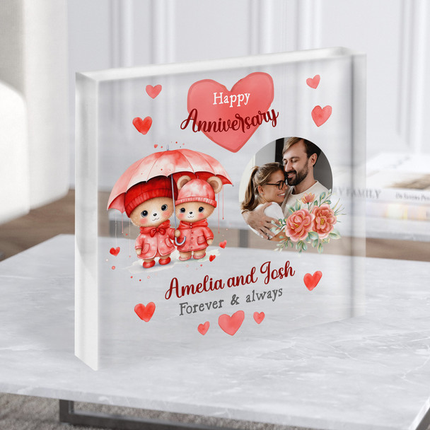 Bear Couple Anniversary Photo Gift Personalised Clear Square Acrylic Block