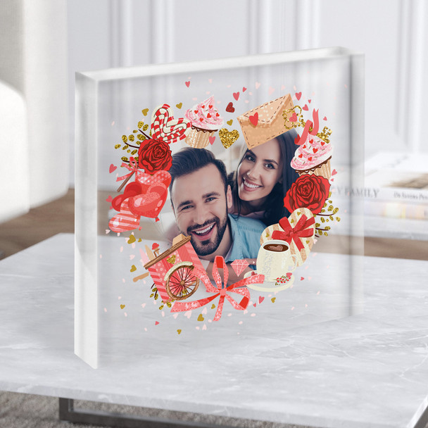 Rose Valentine's Day Photo Gift Personalised Clear Square Acrylic Block