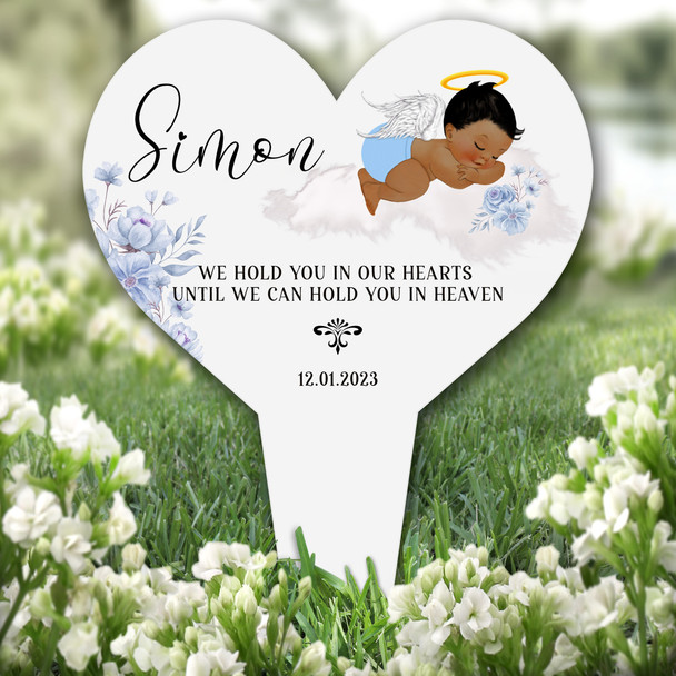 Garden Plaque Heart Dark Skin Baby Boy Blue Remembrance Grave Memorial Stake