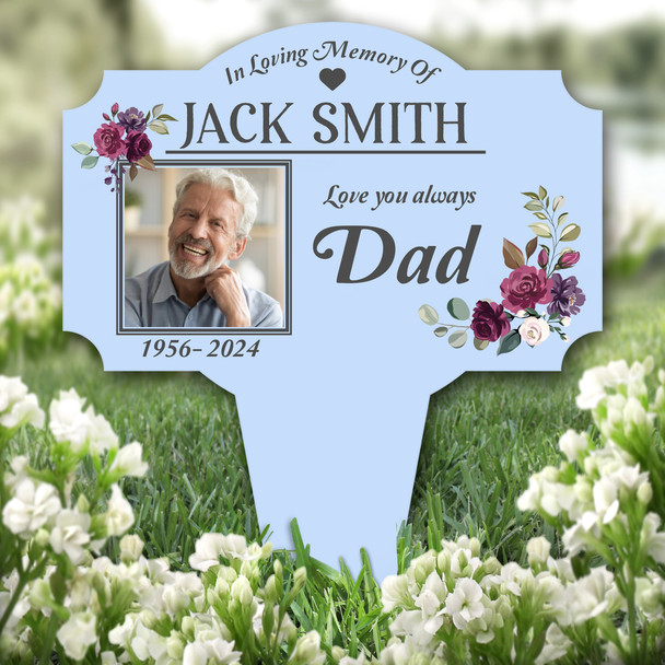 Blue Dad Floral Photo Remembrance Garden Plaque Grave Marker Memorial Stake