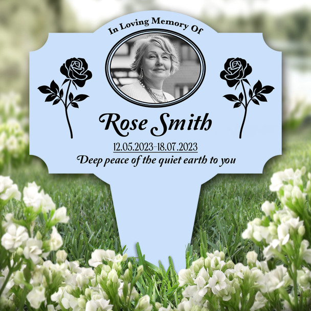 Blue Black Roses Photo Remembrance Garden Plaque Grave Marker Memorial Stake