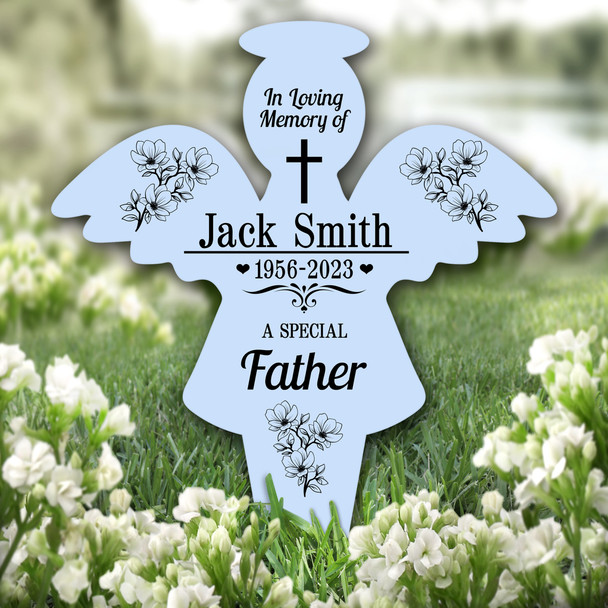 Angel Blue Father Black Floral Remembrance Garden Plaque Grave Memorial Stake