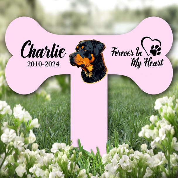 Bone Pink Rottweiler Dog Heart Pet Remembrance Grave Plaque Memorial Stake