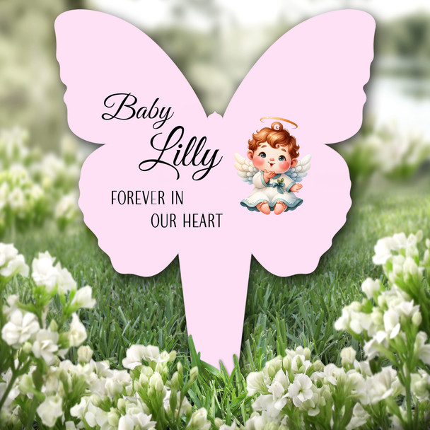 Butterfly Pink Baby Angel Remembrance Garden Plaque Grave Marker Memorial Stake