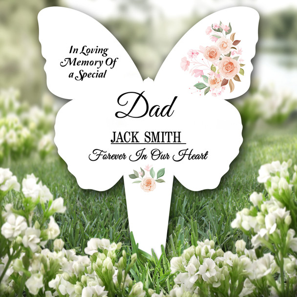 Butterfly Dad Rose Floral Remembrance Garden Plaque Grave Marker Memorial Stake