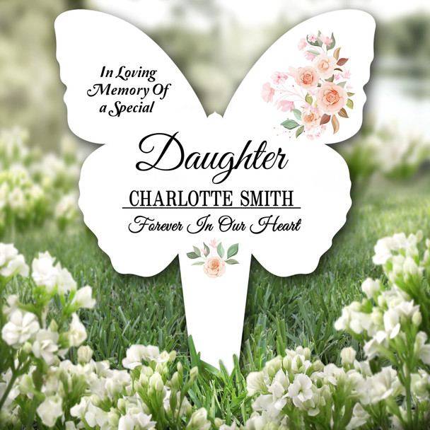 Butterfly Daughter Rose Floral Remembrance Garden Plaque Grave Memorial Stake