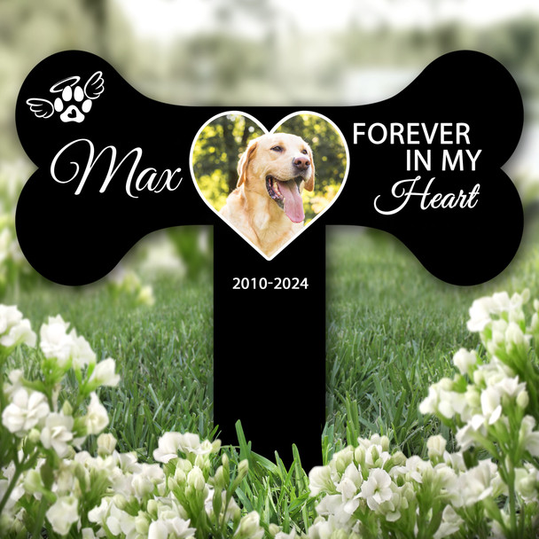 Bone Black Heart Photo Dog Pet Remembrance Garden Plaque Grave Memorial Stake