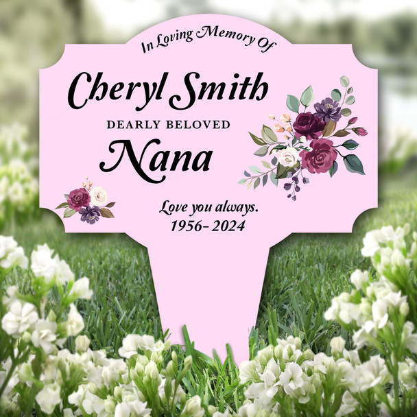 Pink Nana Floral Remembrance Garden Plaque Grave Marker Memorial Stake
