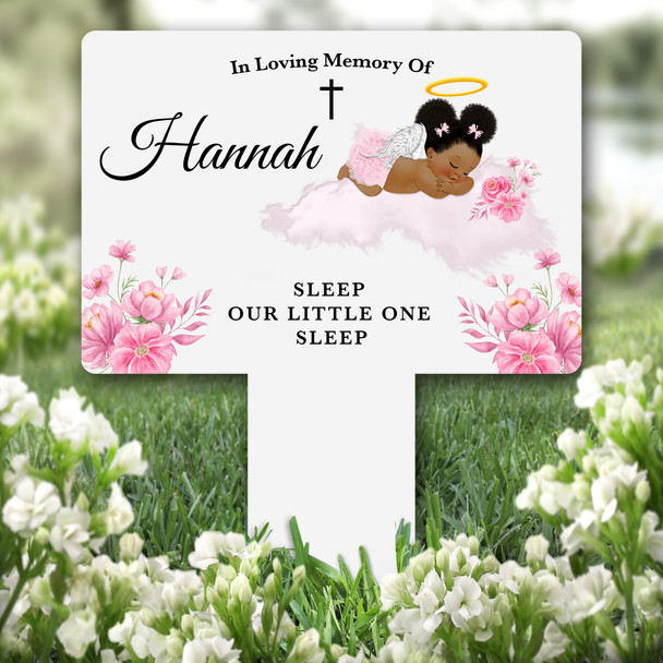 Pink Dark Skin Baby Girl Remembrance Garden Plaque Grave Marker Memorial Stake