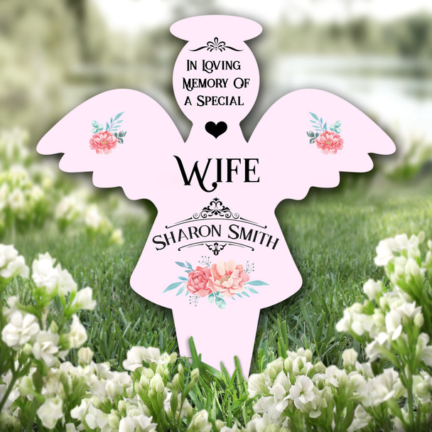 Angel Pink Special Wife Floral Remembrance Garden Plaque Grave Memorial Stake