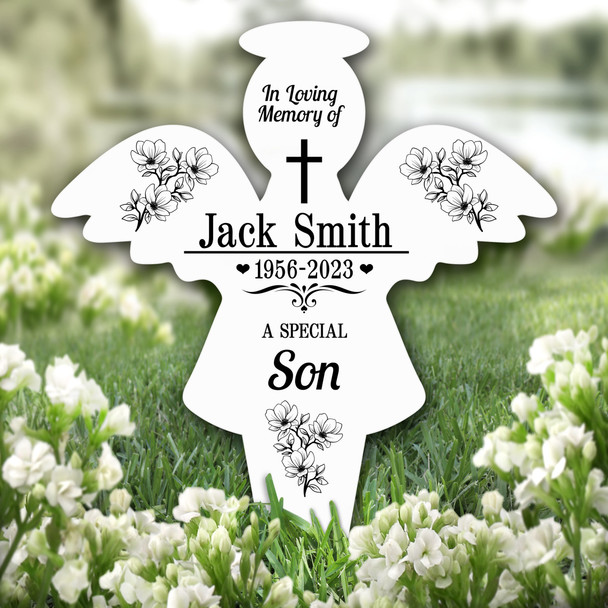 Angel Son Black Floral Remembrance Garden Plaque Grave Marker Memorial Stake
