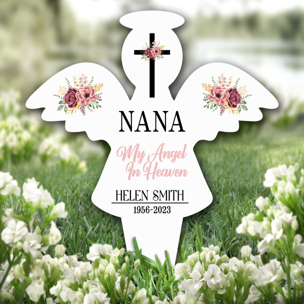 Angel Nana Floral Remembrance Garden Plaque Grave Personalised Memorial Stake