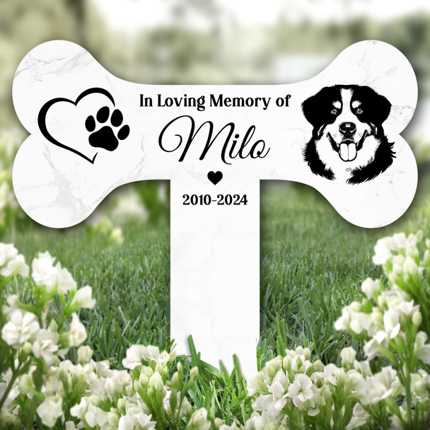 Bone Heart Bernese Mountain Dog Pet Remembrance Grave Plaque Memorial Stake