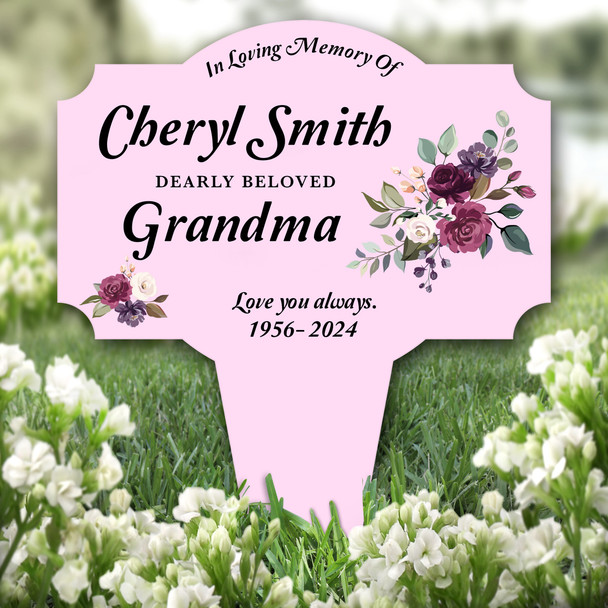 Pink Grandma Floral Remembrance Garden Plaque Grave Marker Memorial Stake