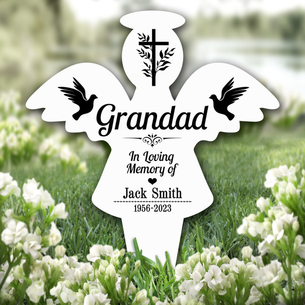 Angel Grandad Black Doves Cross Remembrance Garden Plaque Grave Memorial Stake