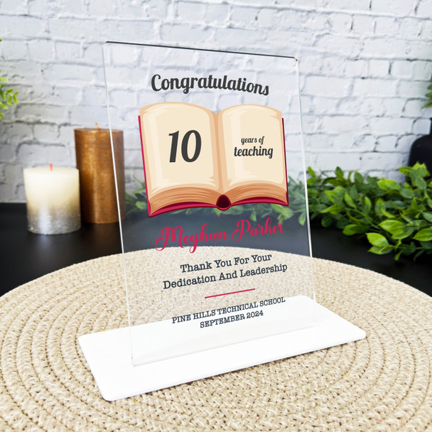 Teacher 10 Years Service 10th Anniversary Book Gift Employee Personalised Plaque