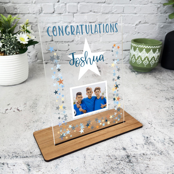 Congratulations Well Done Gift Blue Star Photo Personalised Gift Acrylic Plaque