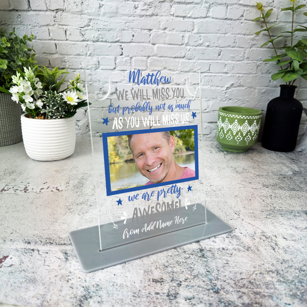 Leaving Job We Will Miss You Work Blue Photo Gift Employee Or Colleague Plaque