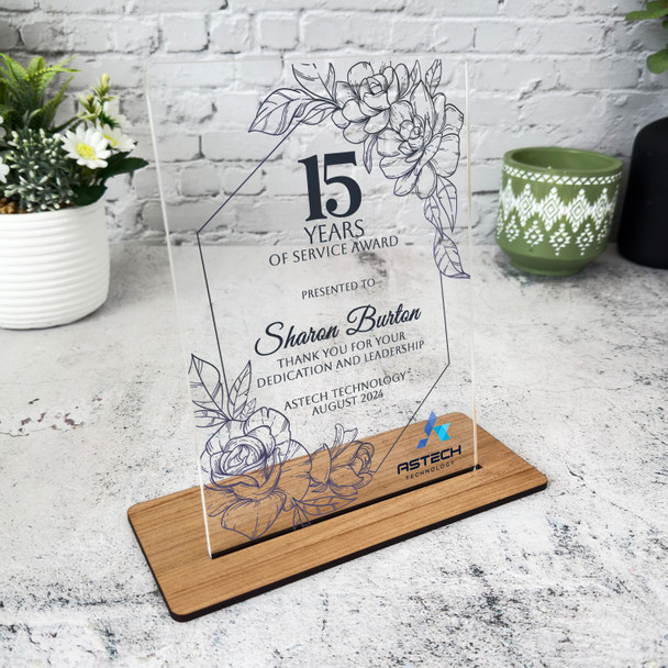 15 Years Service 15th Anniversary Art Line With Logo Gift Employee Custom Plaque