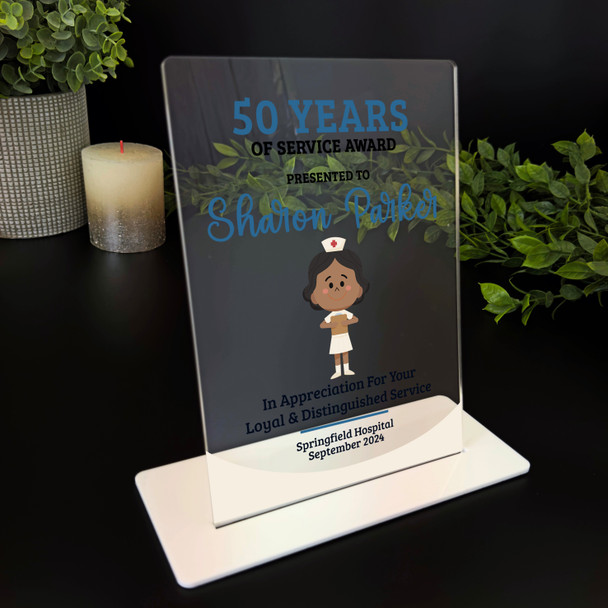 50 Years Service 50th Anniversary Light Dark Skin Nurse Gift For Employee Plaque