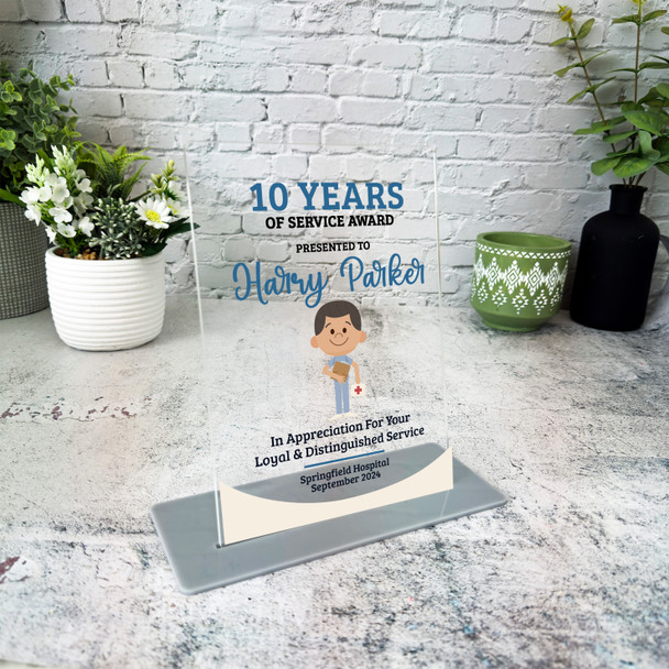 10 Years Service 10th Anniversary Brown Hair Him Nurse Gift For Employee Plaque