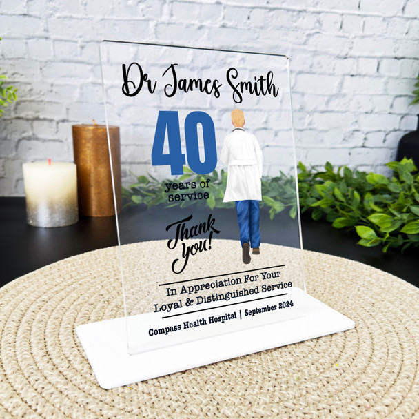 Medical Dr 40 Years Service 40th Anniversary Blonde Doctor Gift Employee Plaque