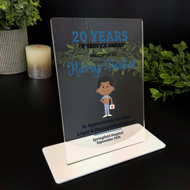 20 Yrs Service 20th Anniversary Light Dark Skin Him Nurse Gift Employee Plaque