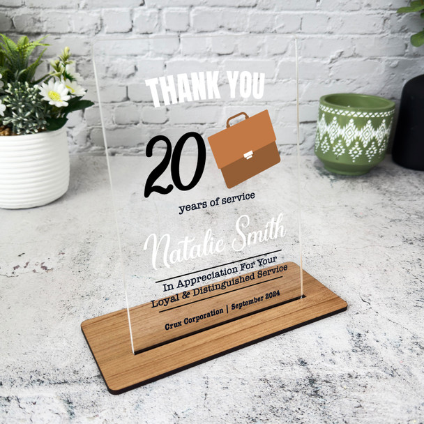 20 Years Service 20th Anniversary Office Bag Gift Employee Personalised Plaque