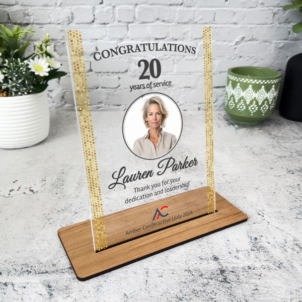 20 Years Service 20th Anniversary Gold Frame Photo Gift Employee Custom Plaque