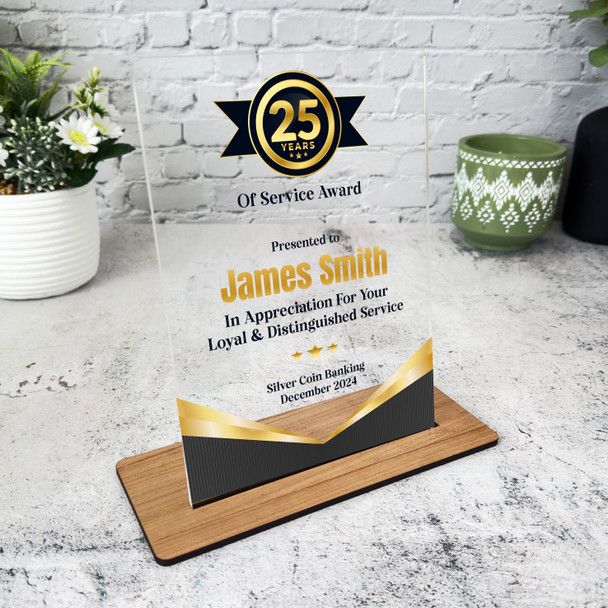 25 Years Service 25th Anniversary Gold Black Gift Employee Personalised Plaque