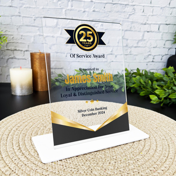 25 Years Service 25th Anniversary Gold Black Gift Employee Personalised Plaque