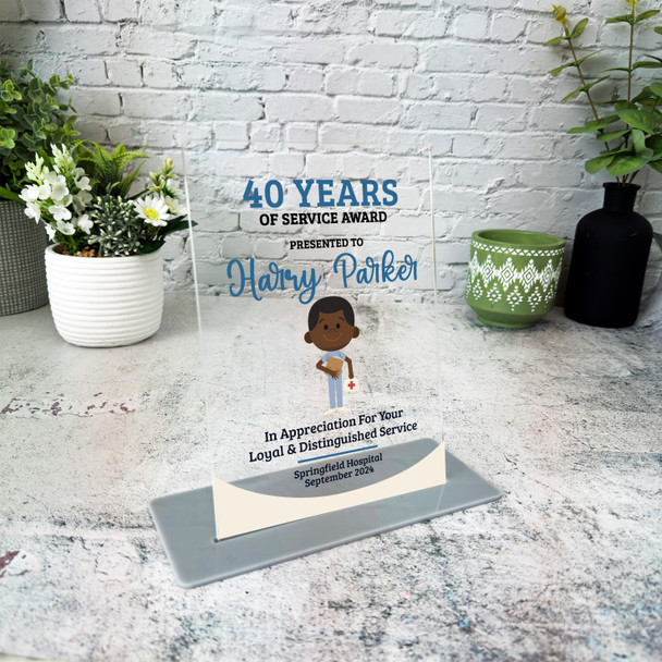 40 Years Service 40th Anniversary Dark Skin Him Nurse Gift For Employee Plaque