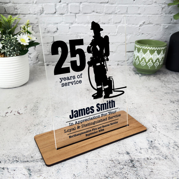 25 Years Service 25th Anniversary Firefighter Silhouette Gift Employee Plaque